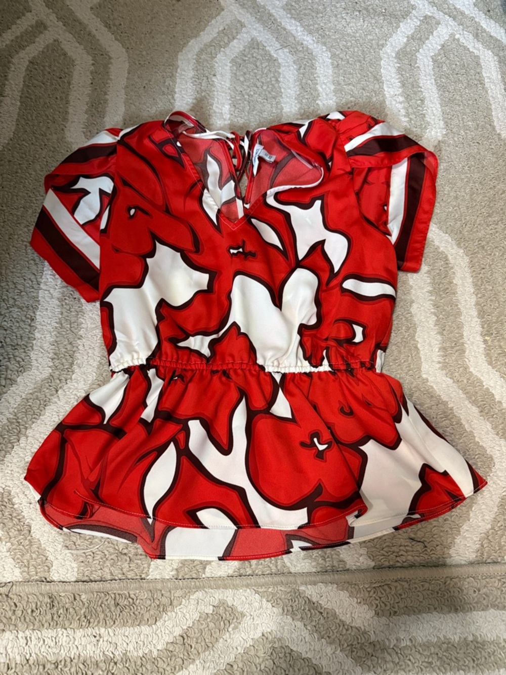 Nine West Red White Abstract Floral Sleeveless Blouse